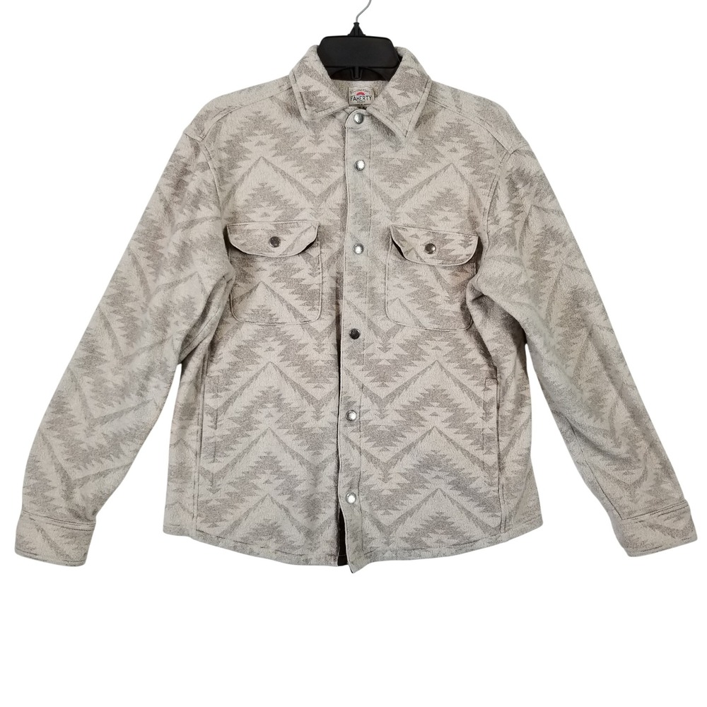 Faherty x STAG Mens‎ Southwestern Fleece Shirt Jacket Gray Geometric Snap S